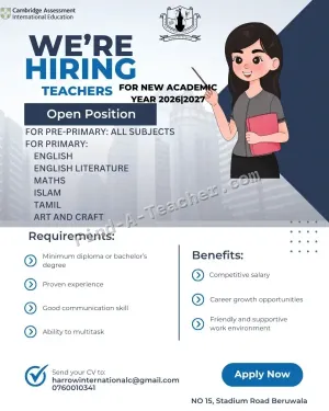 Teacher Vacancies - Harrow International College, Beruwala