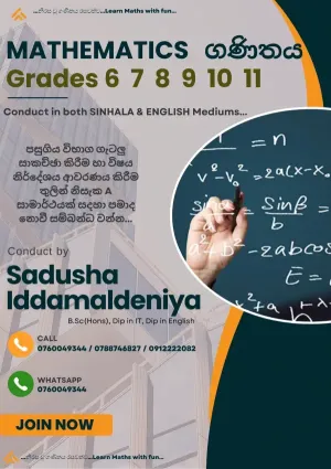 Mathematics Grades 6-11 in Sinhala & English Mediums - ගණිතය 6-11 ශ්‍රේණි සිංහල සහ ඉංග්‍රීසි මාධ්‍යය