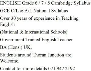 English Language & Literature Tuition - Cambridge & National Curriculum