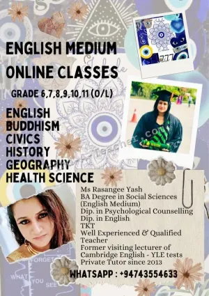 English, Buddhism, Geography, Civics, History, Health Science Classes Grade 6 upwards