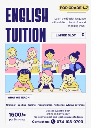 Quality English Tuition at Just 1500 per 2-Hour Class For Grade 1-7!
