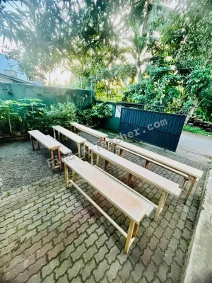 Classroom desks, Stage, Podium tables, Stools