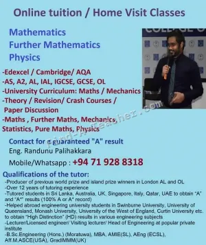 Home Visit / Small Group / Online Tuition classes for Mathematics, Further Maths, Physics